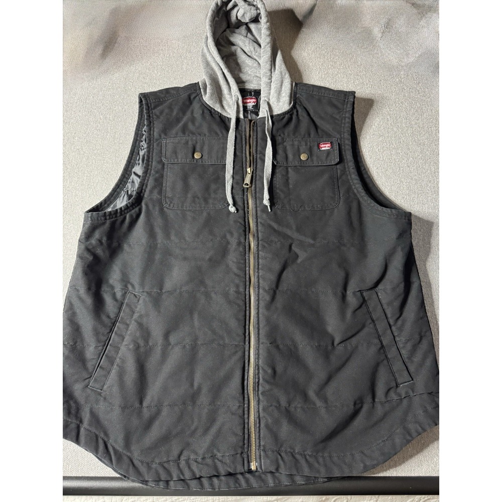 Wrangler Workwear Mens  Black Utility Hooded Insulated Canvas Vest Outdoors Camp